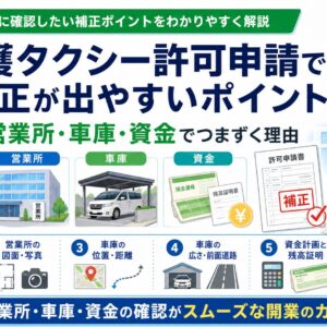 介護タクシー許可申請で補正が出やすい営業所・車庫・資金の確認ポイントを解説するアイキャッチ画像